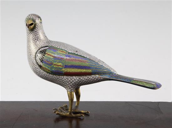 A Chinese cloisonne enamel model of a parrot, Qianlong / Jiaqing period, 18.5cm.